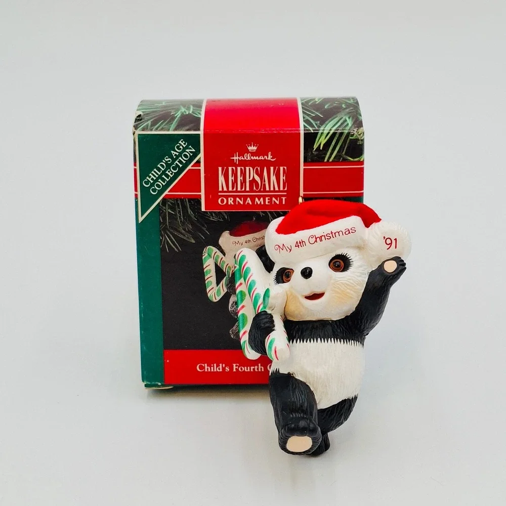 VTG Hallmark Keepsake Ornament CHILD'S FOURTH CHRISTMAS Panda Teddy Bear #1991